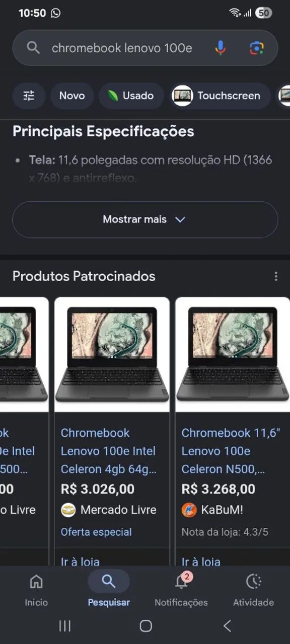 Chromebook lenovo 100e Novo!