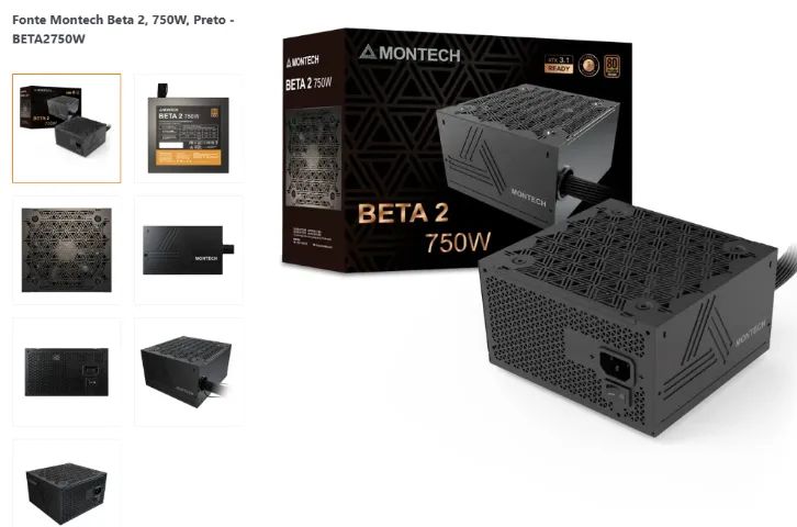 Fonte Montech( lacrada) Beta 2, 750W, Preto - BETA2750W