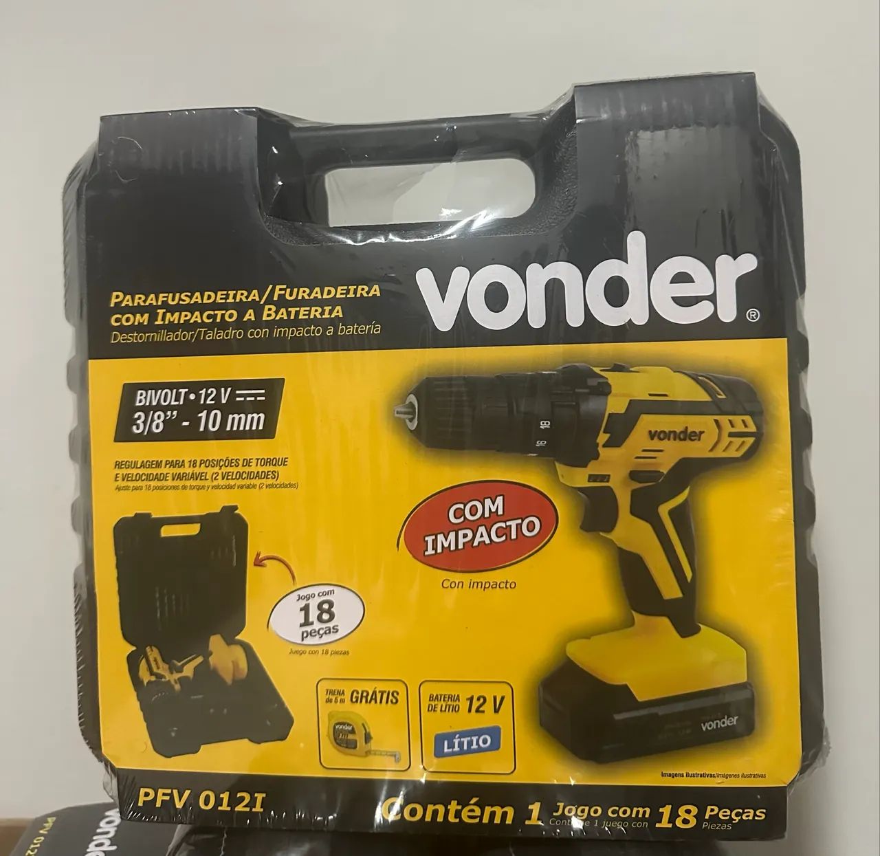 Parafusadeira/furadeira bateria 12V c/impacto PFV012I Vonder