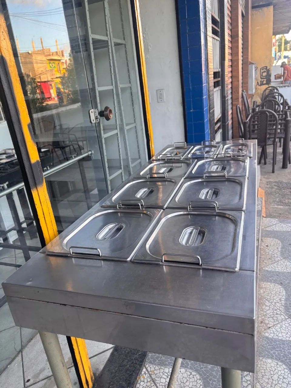 Bancada de Selv service, 9 cubas, todo inox