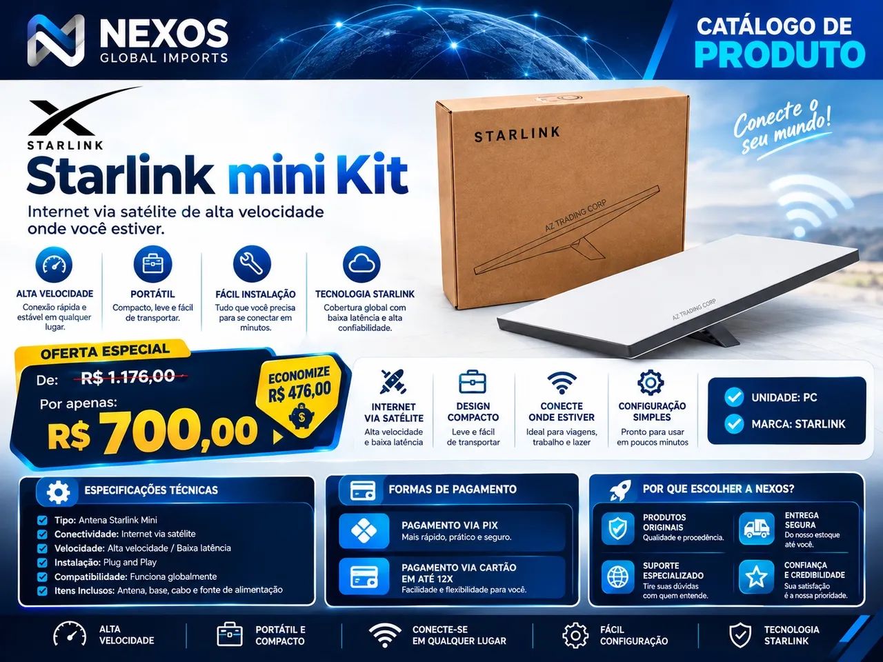 Starlink Mini Kit Original Internet Via Satélite Rápida