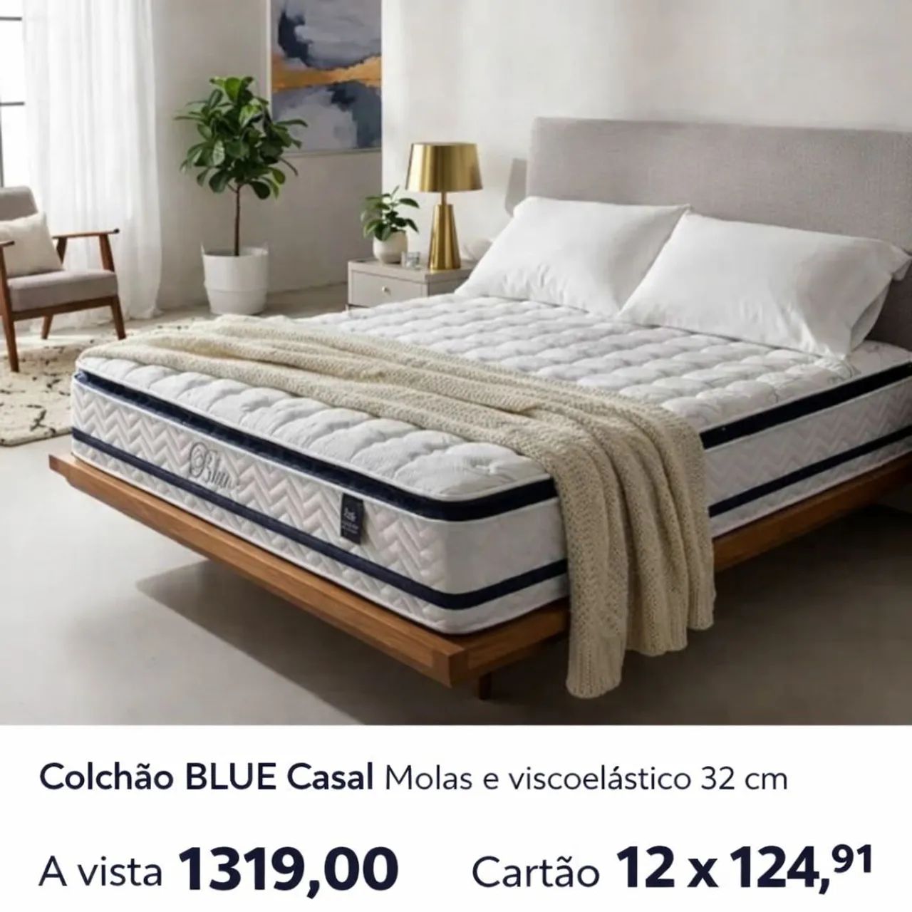 Colchão Casal  BLUE Molas ensacadas viscoelástico 32 cm 