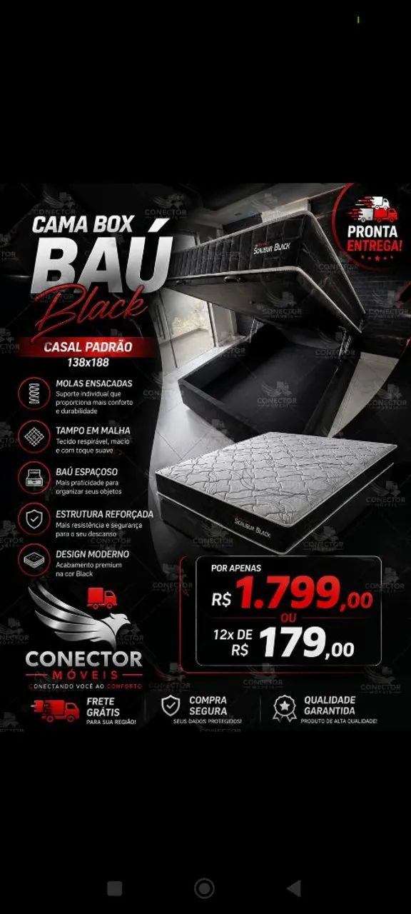Cama Box Black  baú tradicional 138x188