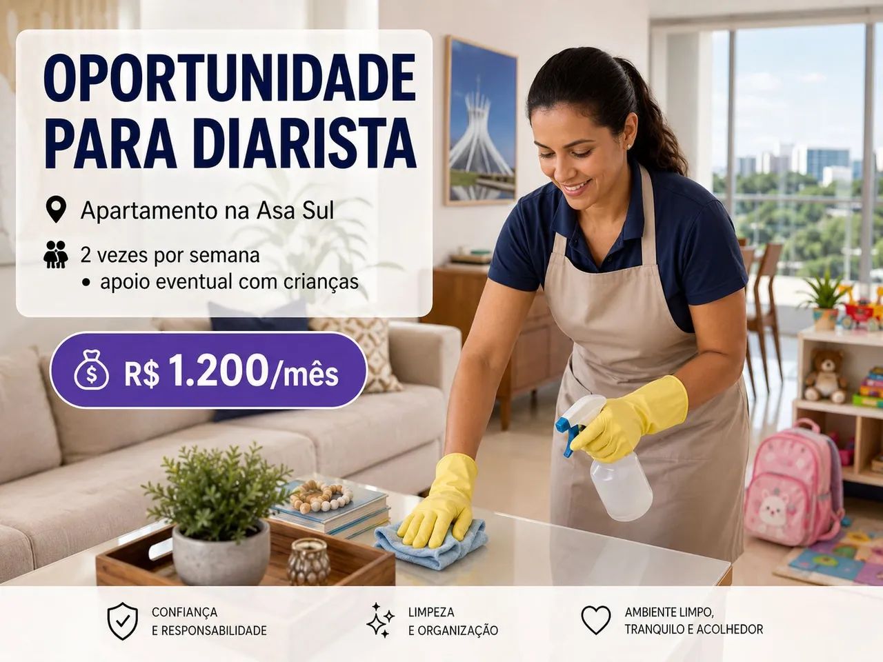 Diarista para apartamento ? 2 dias por semana ? Asa Sul