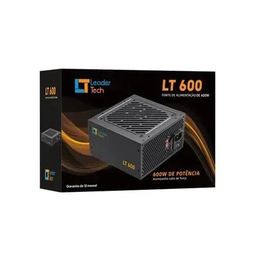 Fonte leadertech atx 600w lt-600w com cabo de forca preto