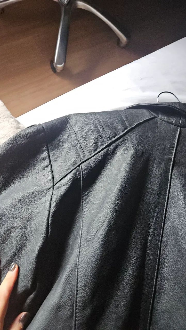 Jaqueta de couro legítimo preta - Foto 3