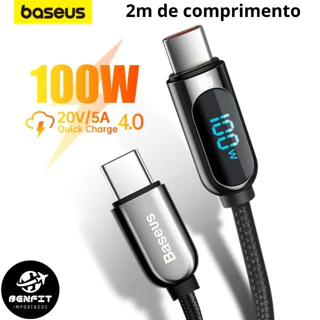 Cabo Baseus para Carregamento Rápido 100W Com Display 2M