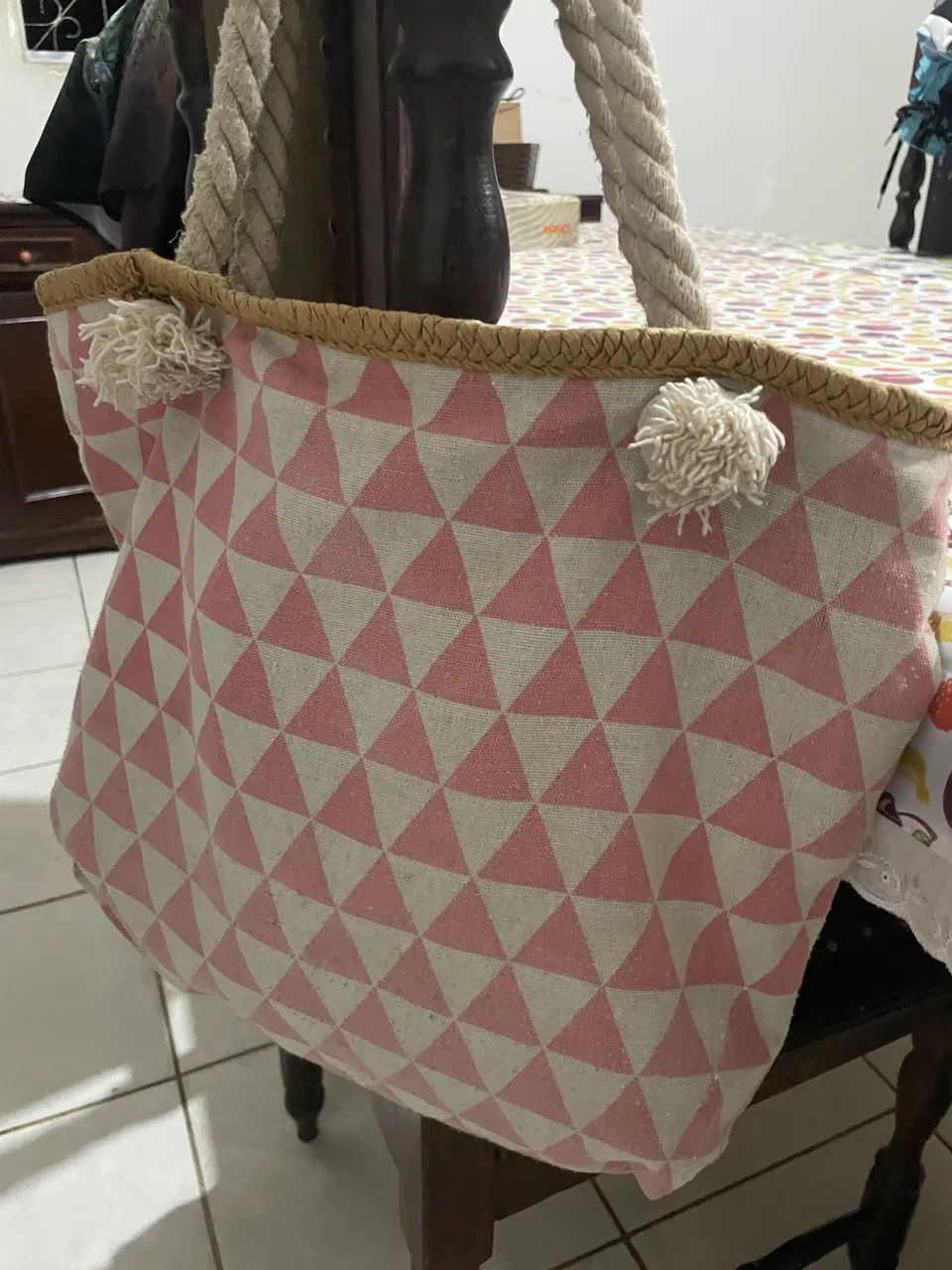 Bolsa Feminina Rosa e Branco 