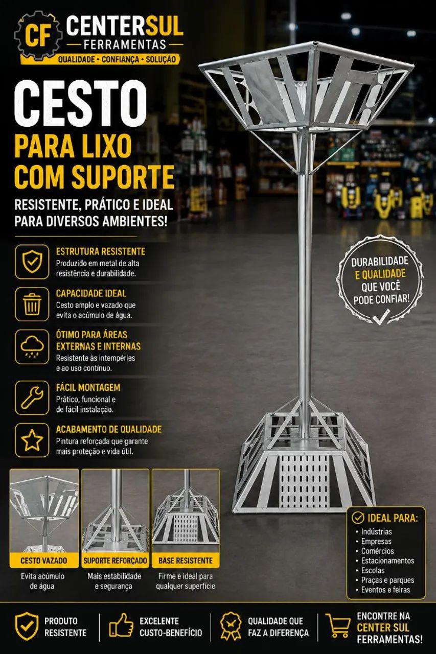 ? Lixeira Metálica com Cobertura - Resistente e Prática