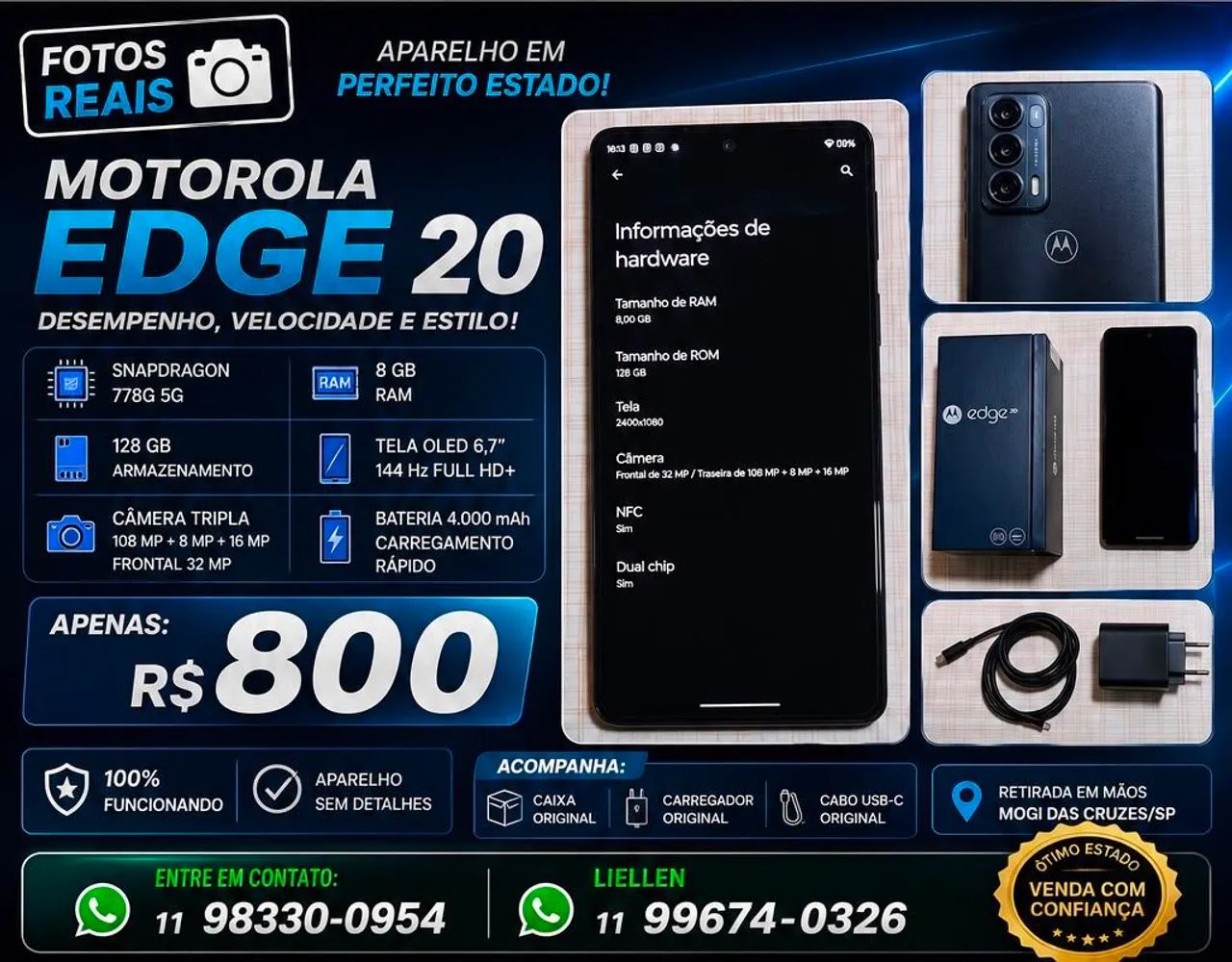 ? Motorola Edge 20 - Excelente Estado | Apenas R$ 800!