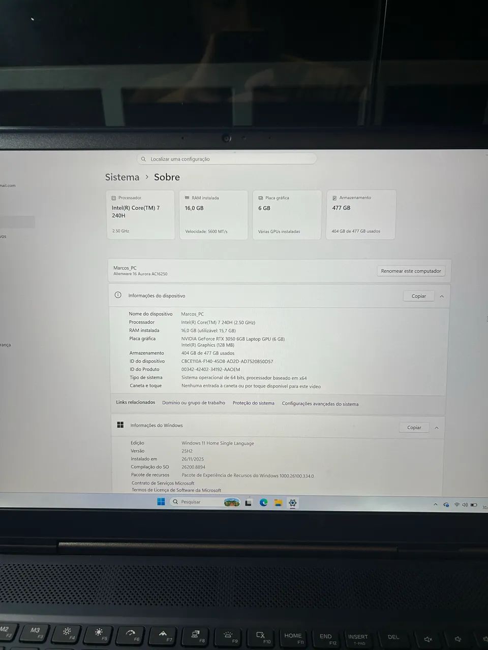 Notebook Dell Alienware 16 Aurora Ac16250 |7 Rtx 3050 16gb  - Foto 4