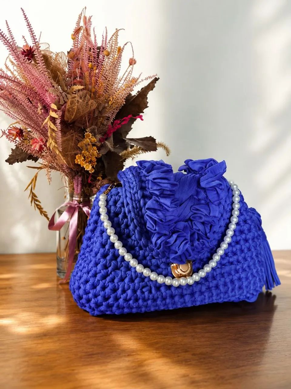 Bolsa de crochê Vitória Azul de mão  - Foto 4