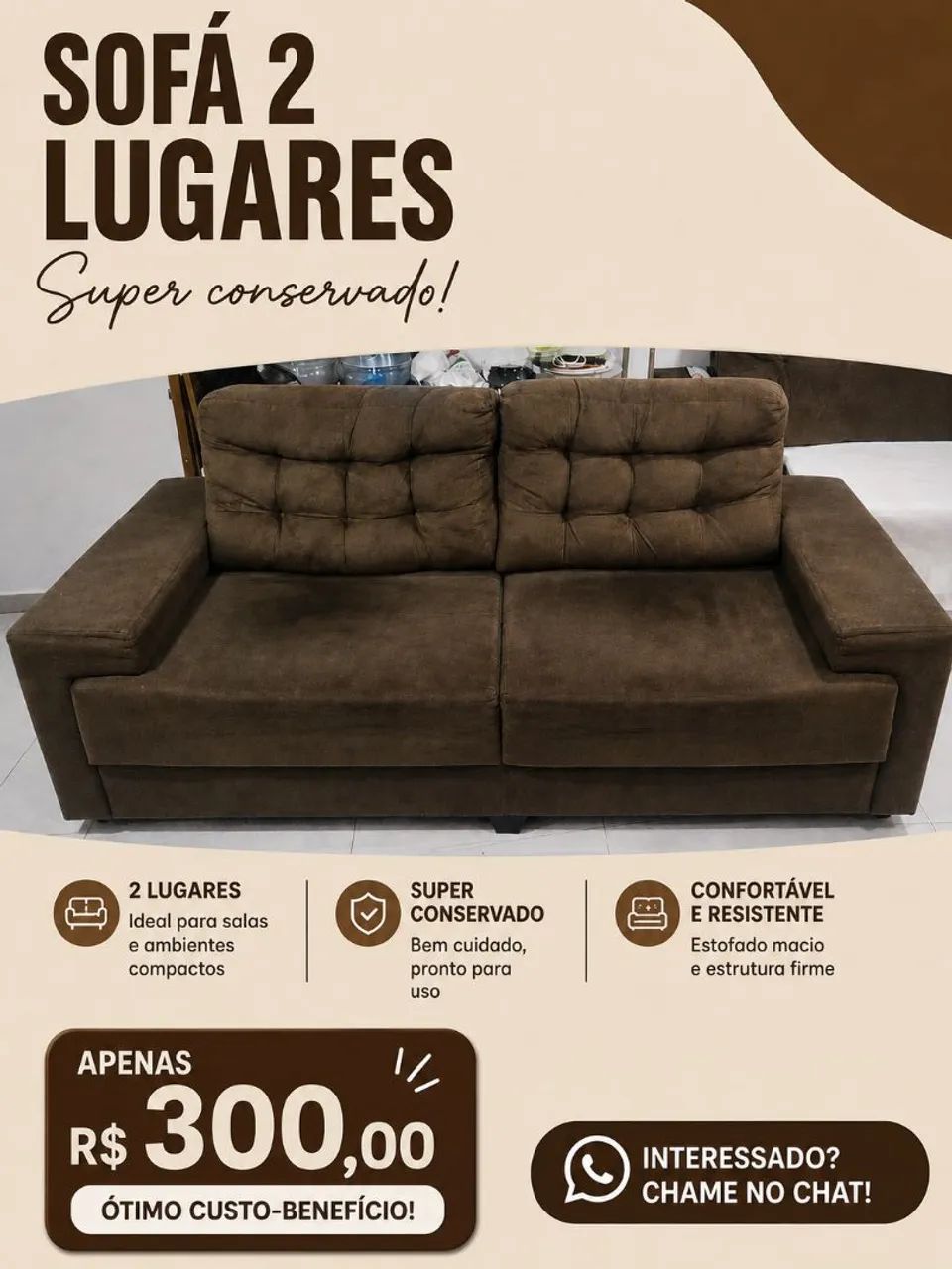 Sofá 2 lugares ( bem conservado) R$ 300. 