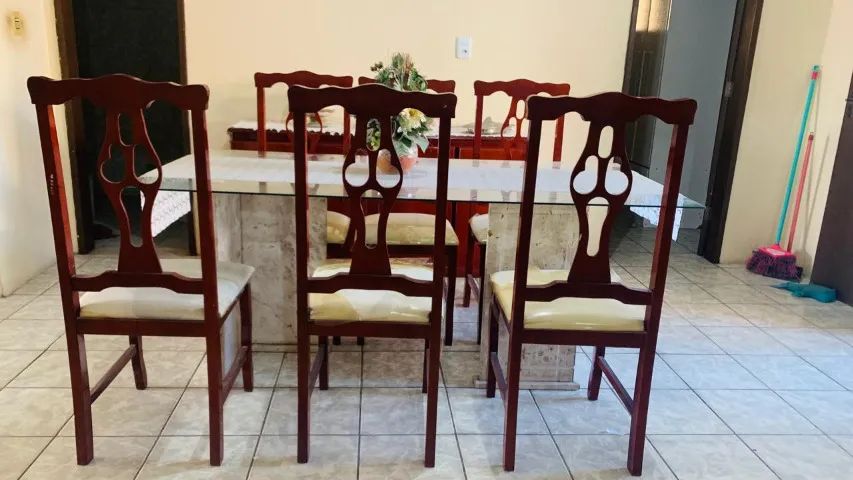 Mesa de jantar de mármore + 6 Cadeiras  - VINTAGE E PRESERVADA - Foto 3