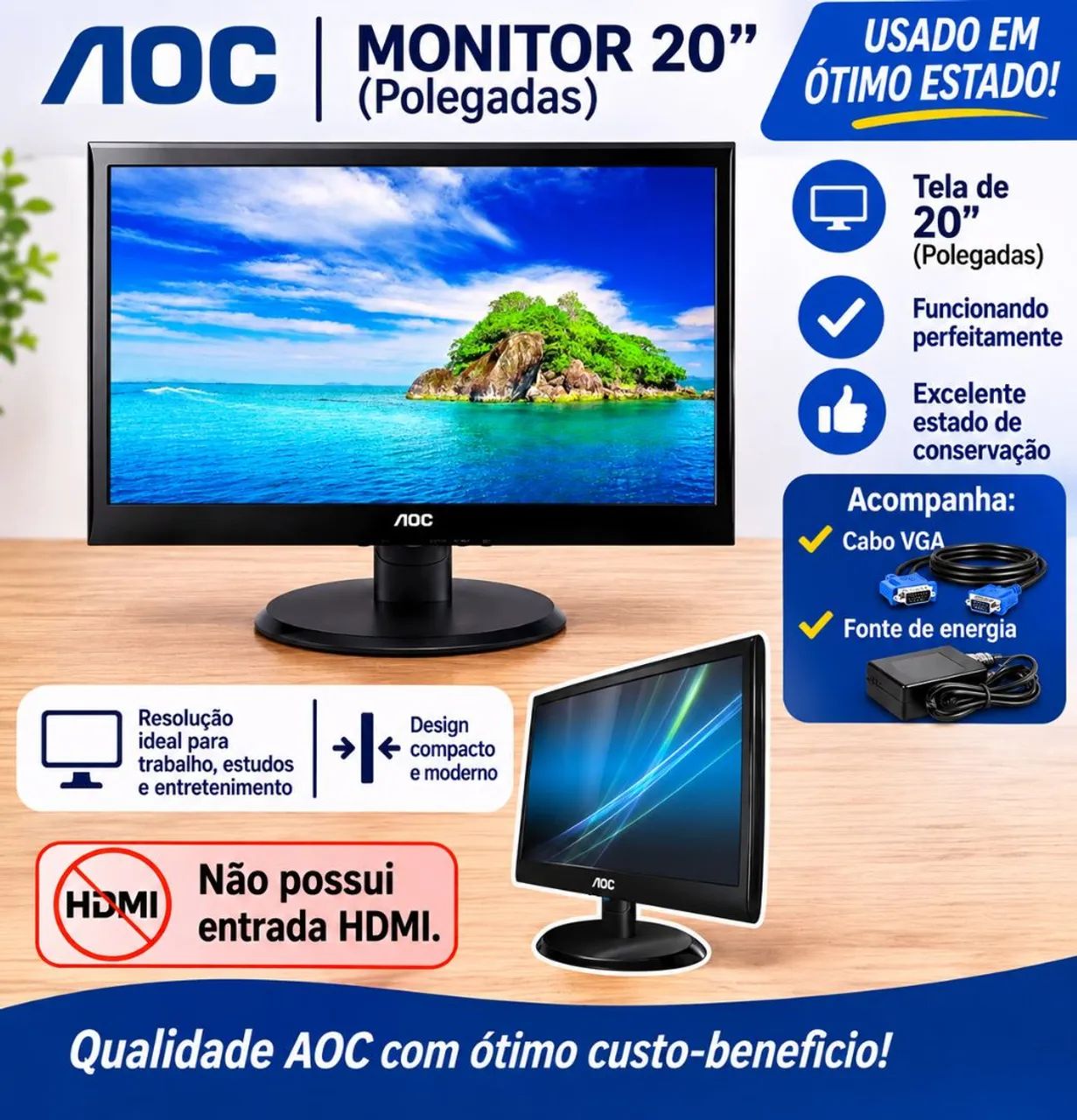 Monitor AOC 20 polegadas usado