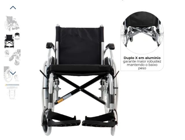 Cadeira de Rodas em Alumínio Dobrável até 120 Kg