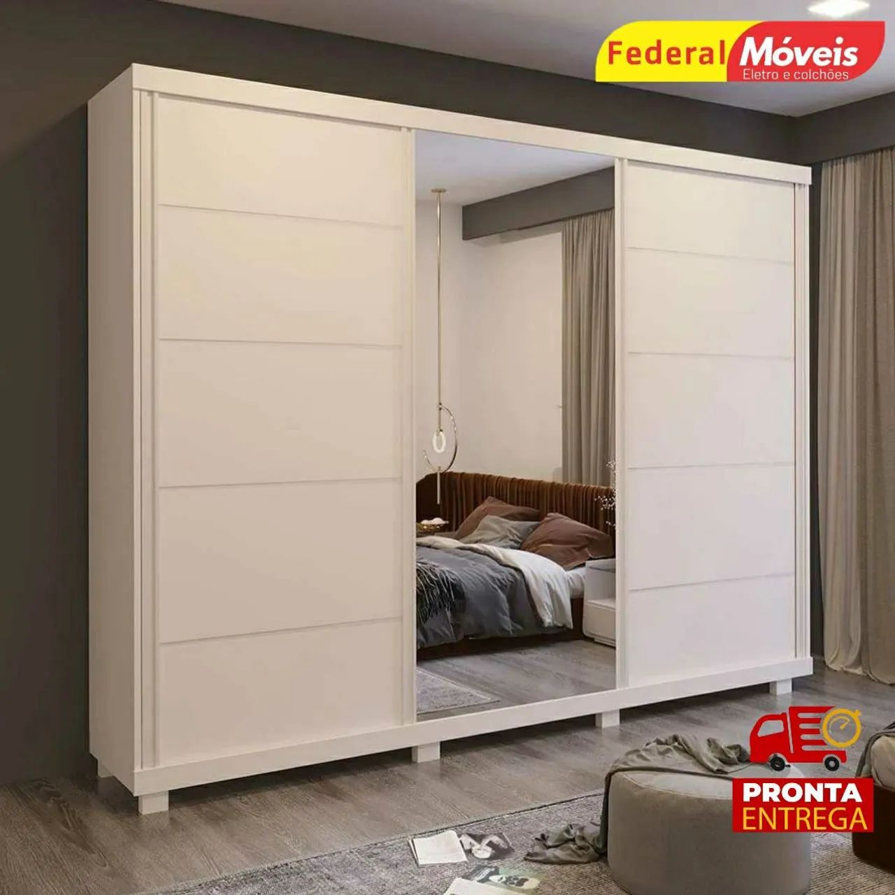 Guarda Roupa com Espelho Portas de Correr 4 Gavetas Novo Fazemos Entrega 