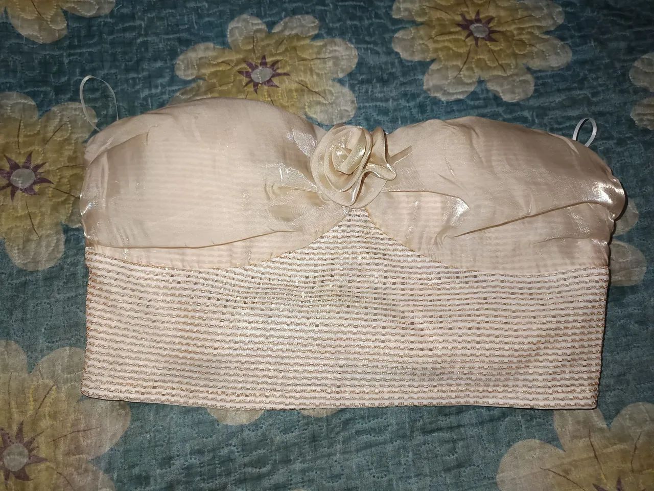 Top Cropped Strapless Bege - Foto 2