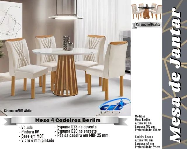 sala mesa jantar redonda com 4 cadeiras 
