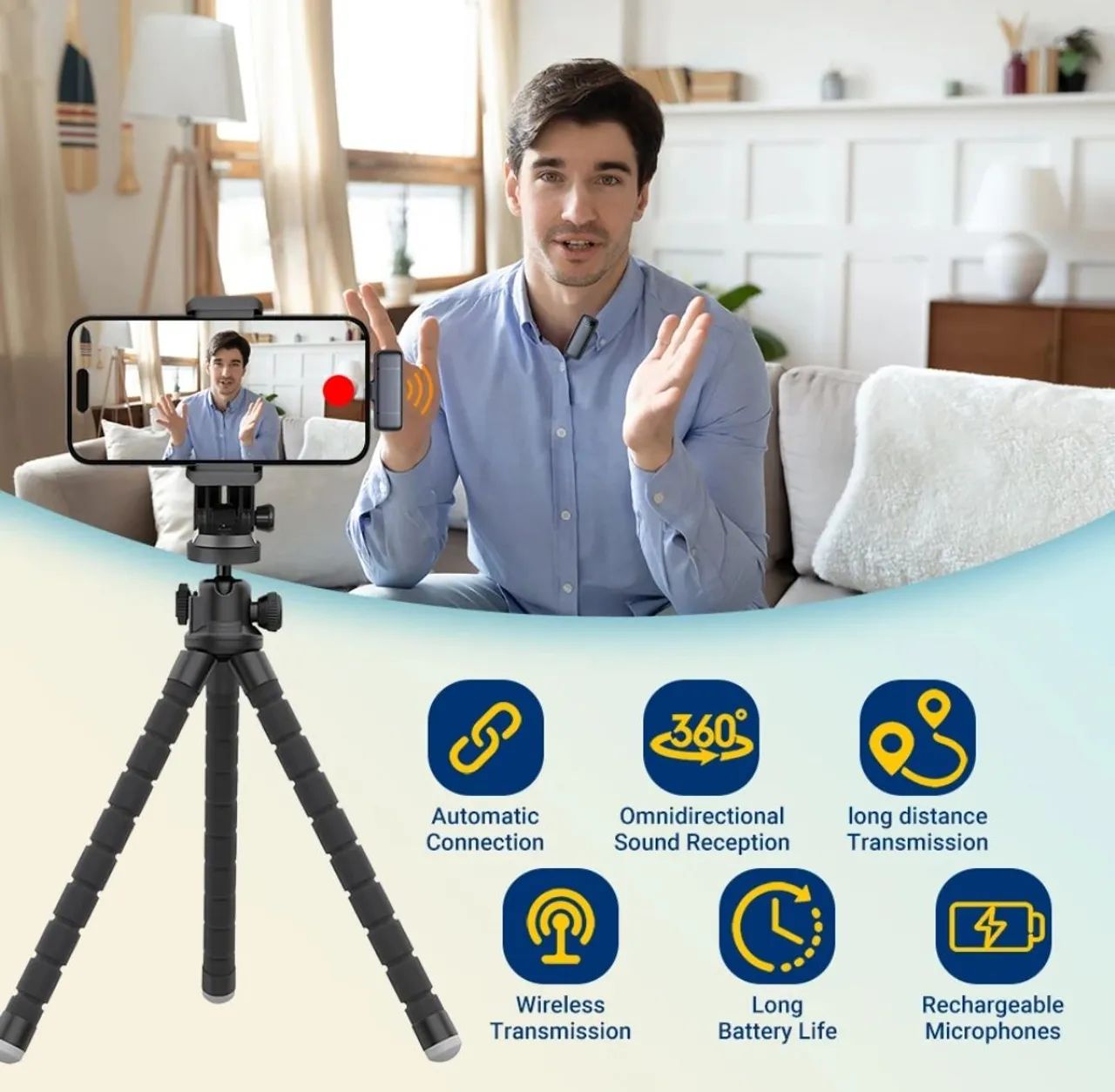 Microfone lapela sem fio lapella wi-fi recarregável professor conferência Android  - Foto 4