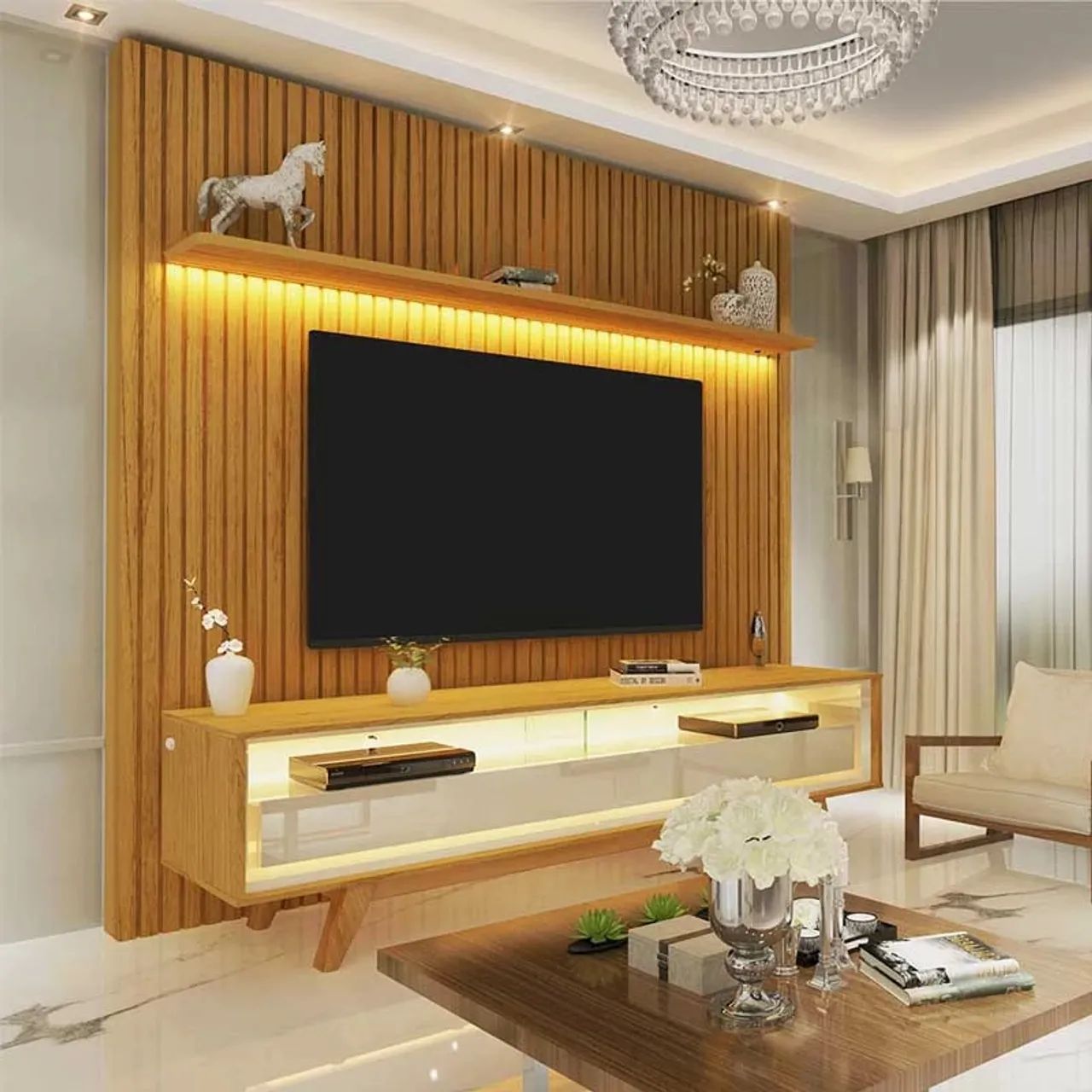 Painel Nobre Larg. 1.85m + Rack Requinte Larg. 1.72m C/LED Naturale rf76