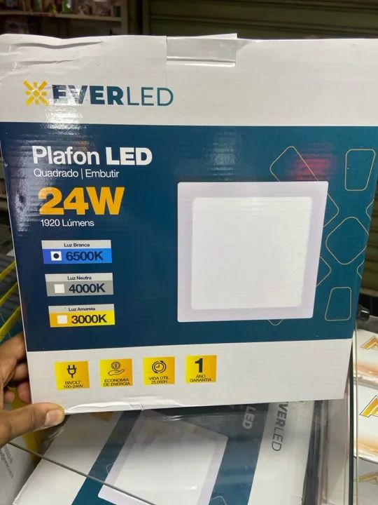 Painel Plafon LED 24W 30x30 Quadrado Embutir 1920 Lúmens