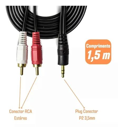 Cabo Auxiliar P2 X 2rca 1,5 Metros Áudio Estéreo Plugue Conector - Foto 5