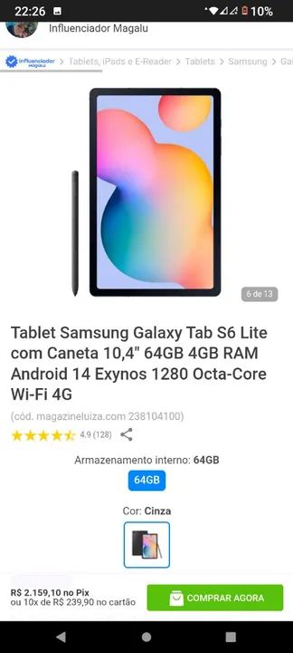 Tablet Samsung Galaxy Tab S6 Lite 10.4'' 64GB - Novo com garantia  - Foto 4