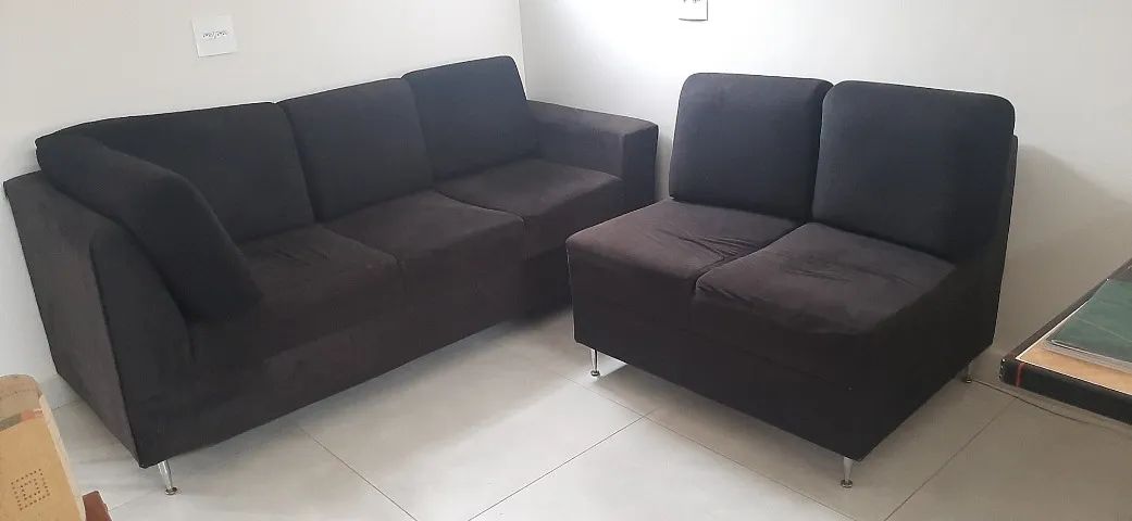 Sofá de Canto em Suede Preto - Ótimo Estado!