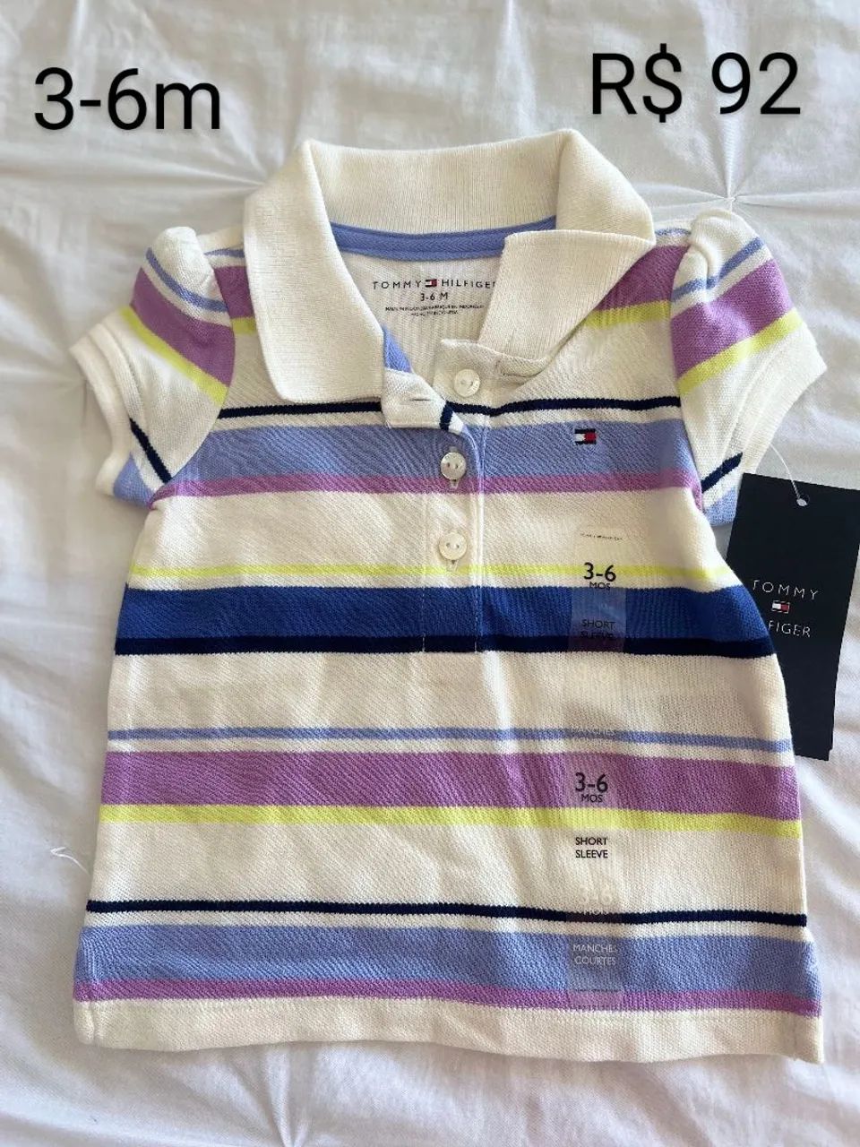 Camiseta Tommy Hilfiger Listrada 6-9 Meses - Foto 2