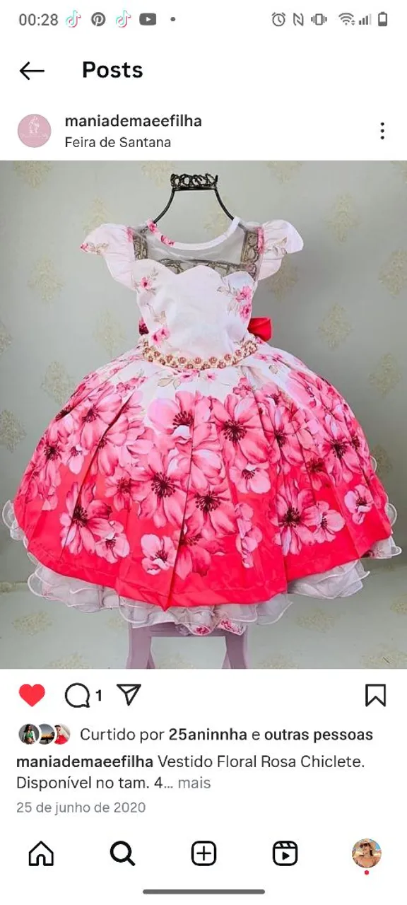 Vestido Floral Rosa Chiclete Infantil - Tam. 4