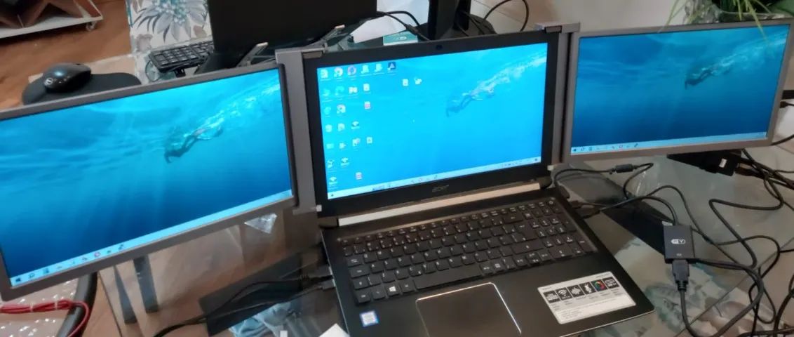 Extensor de monitor de laptop, suporte de monitor triplo de 15 polegadas FHD 1080 p ips,  