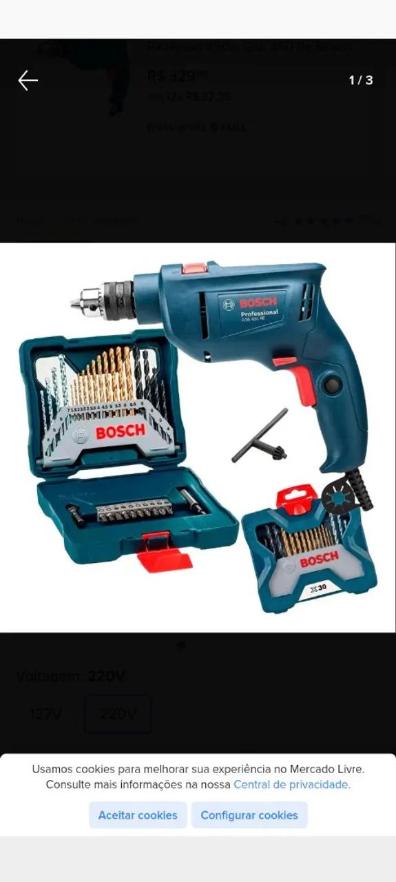 Furadeira de Impacto 550W Bosch GSB 550  + Kit de Brocas 30 Peças - 220V