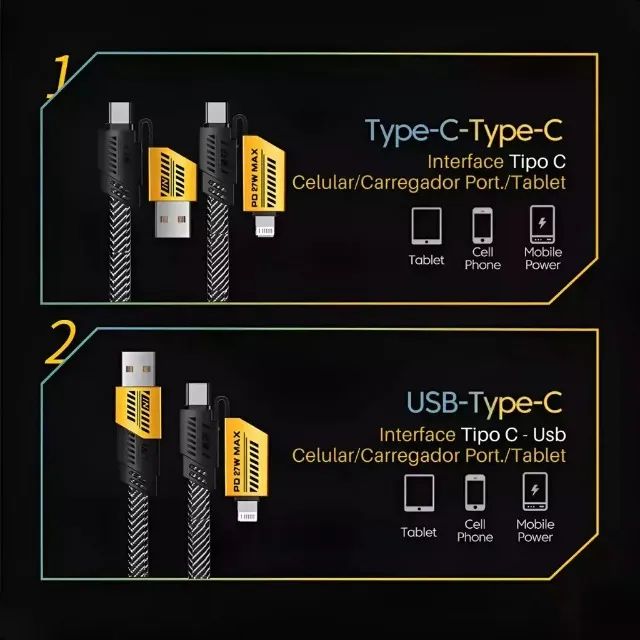 Cabo Usb Turbo 65w Carregador 4 Em 1 1m (JK Eletrônicos atacado)Black friday - Foto 4