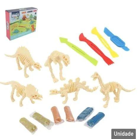 [Novo] Brinquedo Kit de Modelar Com Massinhas, Molde de Dinossauros e espátulas - 16 Peças