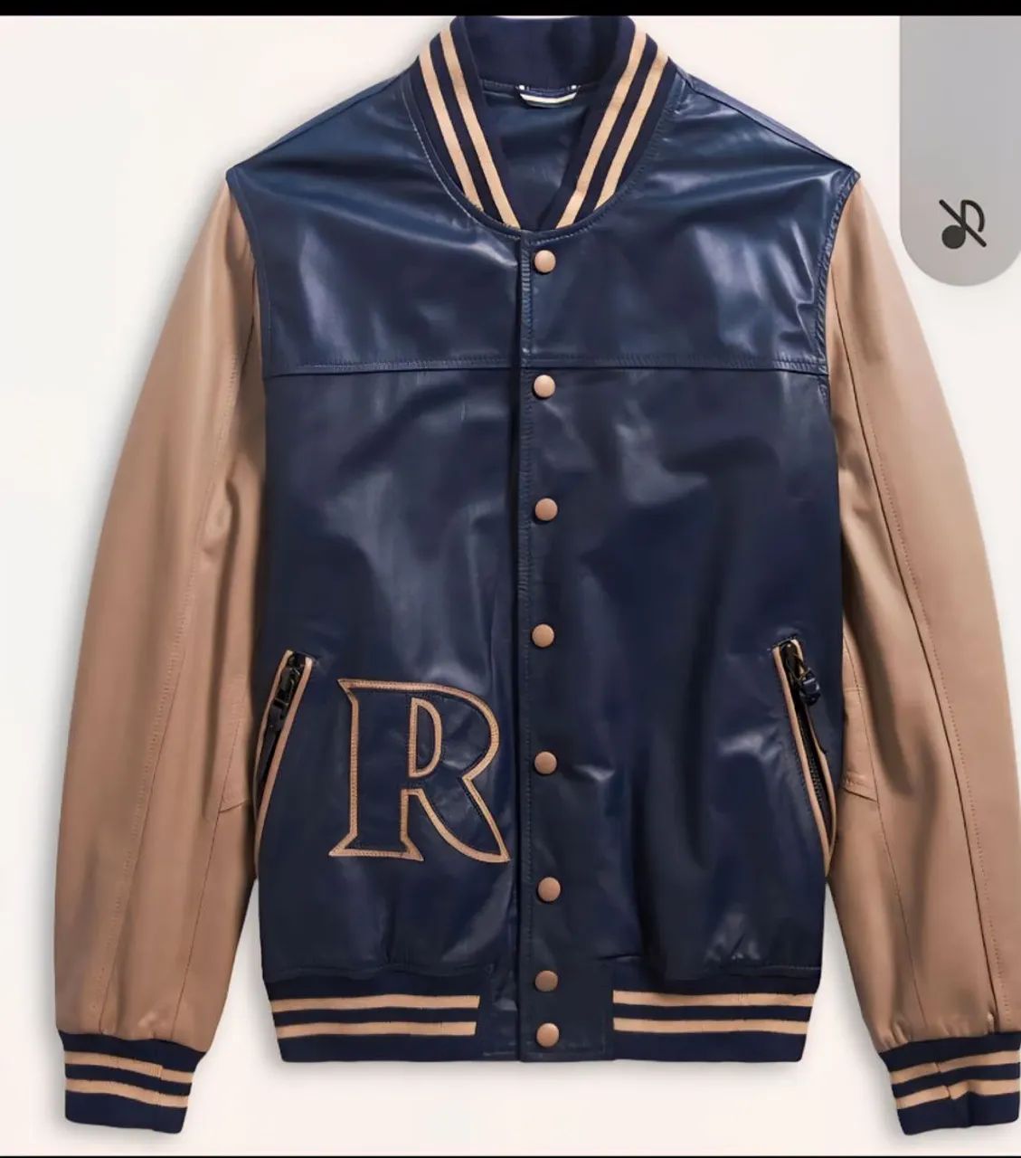 Jaqueta College Varsity Azul e Bege