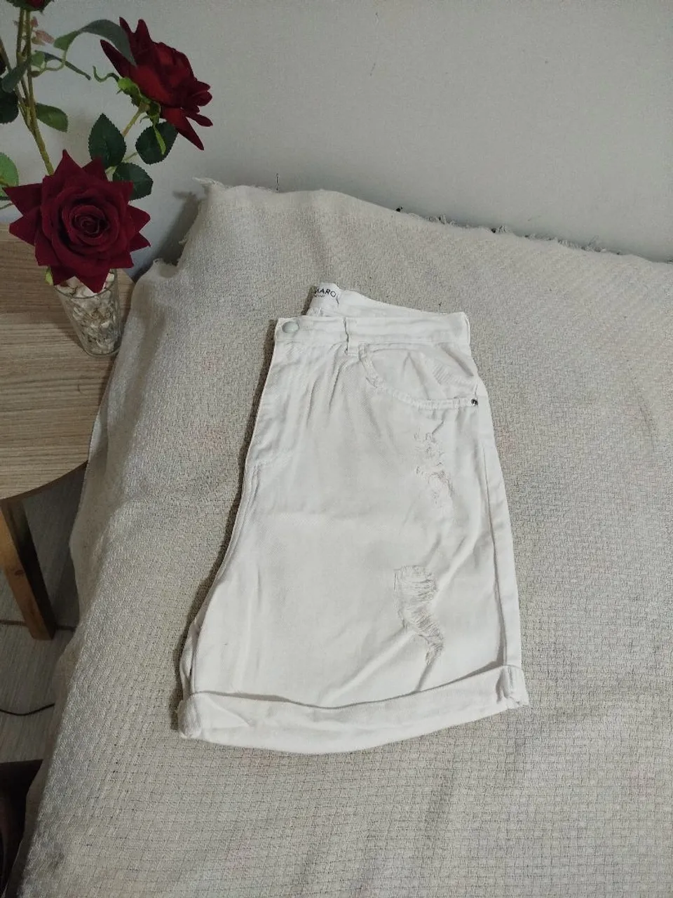 Shorts Branco Jeans Desfiado