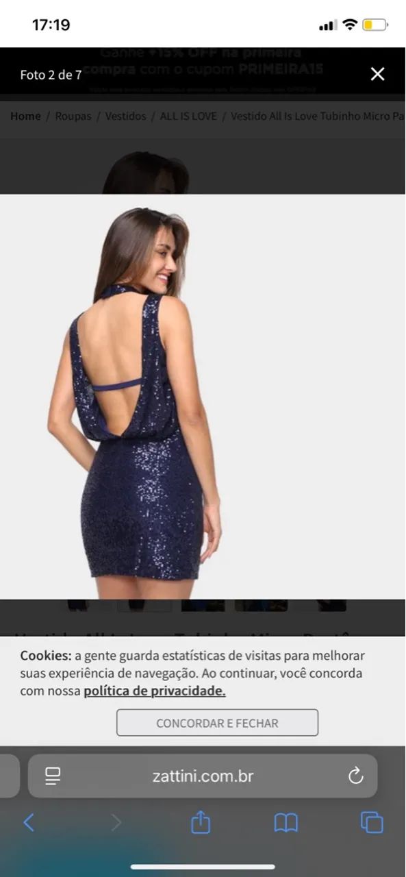 Vestido Azul Tubinho paetê festa novo
