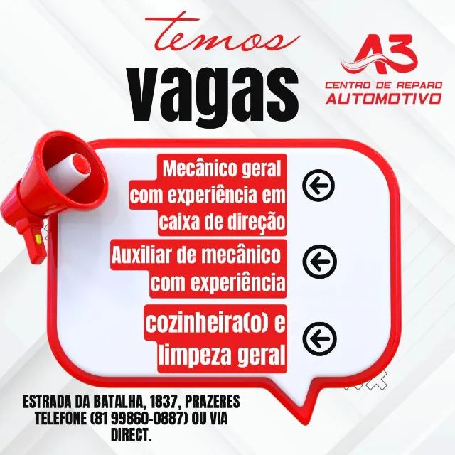 VAGA PARA MECÂNICO GERAL