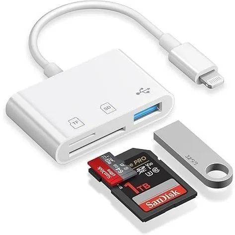 Adaptador Leitor de Cartão SD/TF e USB para iPhone/iPad