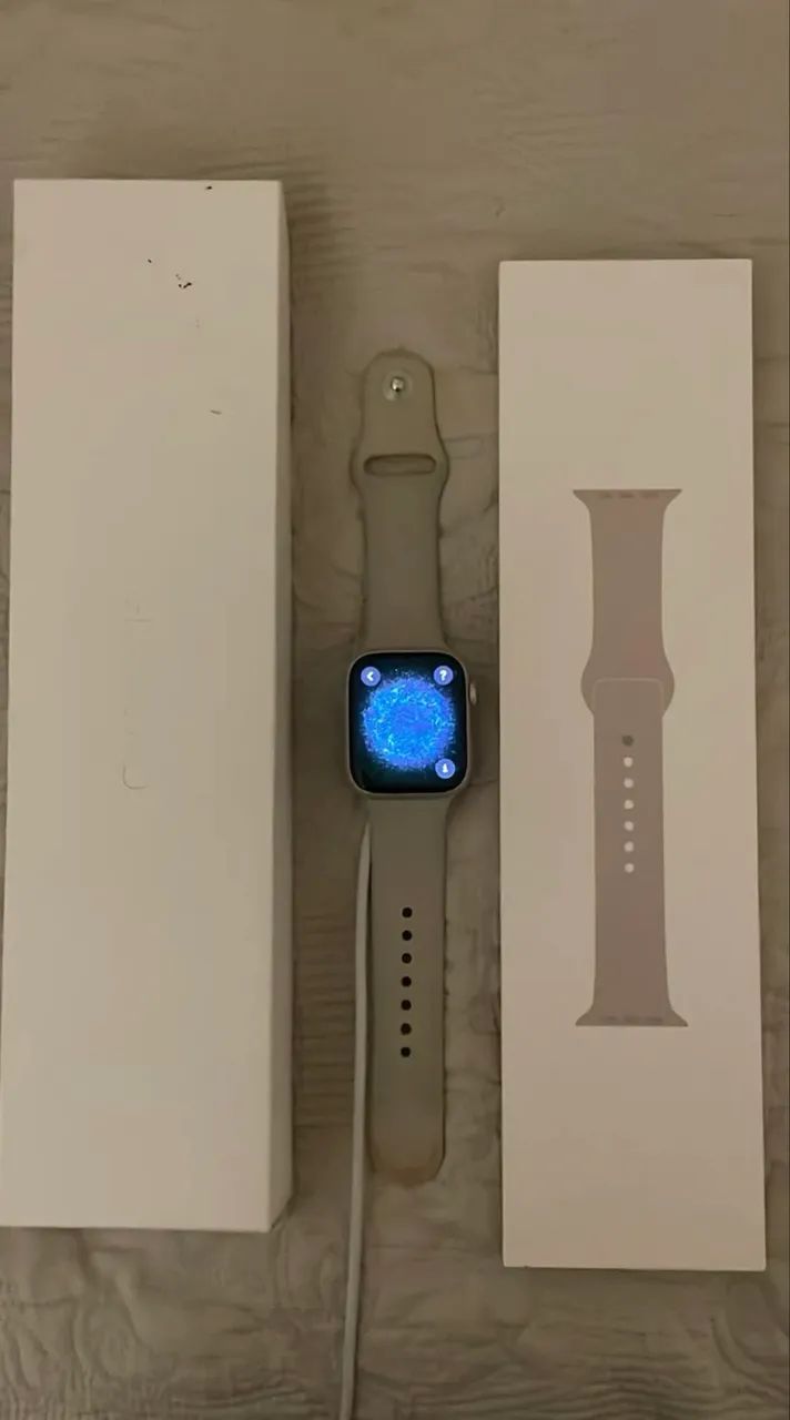 Apple Watch Series 7 45mm Alumínio Gps+cellular Sports Band Branco Starlight  - Foto 2