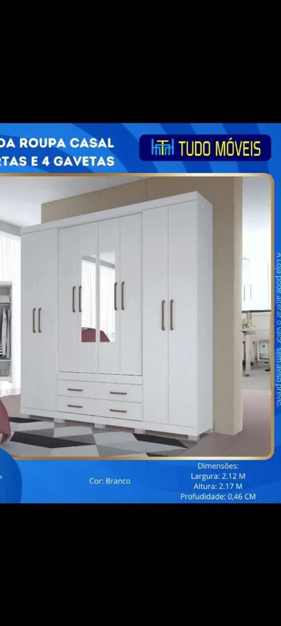 Guarda-Roupa Casal 8 Portas e 4 Gavetas Branco
