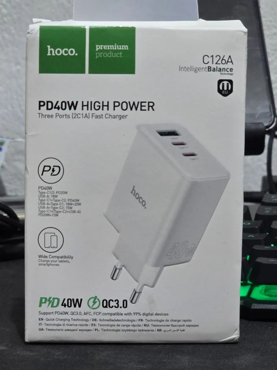 Carregador 40W -Dual USB C, PD, QC3.0 Hoco - Foto 2