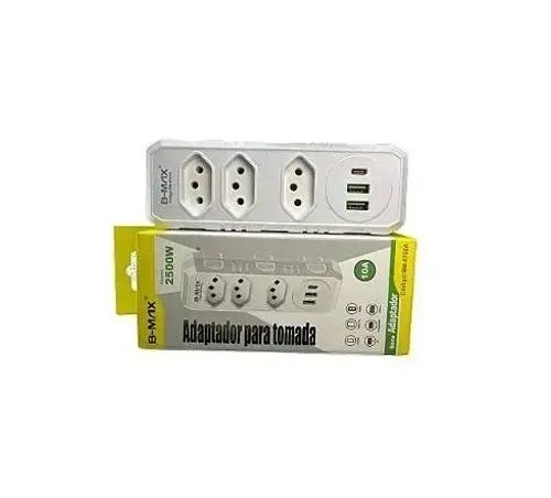 Adaptador de Tomada com 2 Usb e 1 Tipo C 3 Tomadas Sem Fio