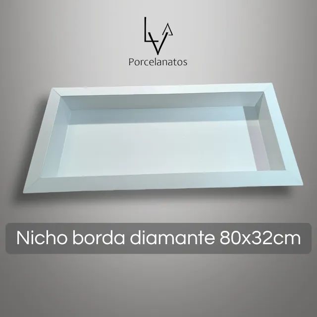 Nicho borda diamante em porcelanato 80x32cm branco polido