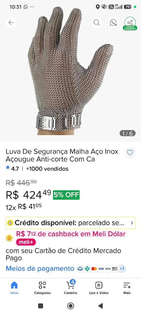 Luva de segurança malha aço inox