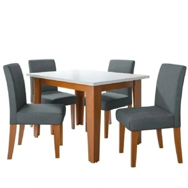 Mesa Tok de Jantar Com 4 Cadeiras na cor Cinza Suede