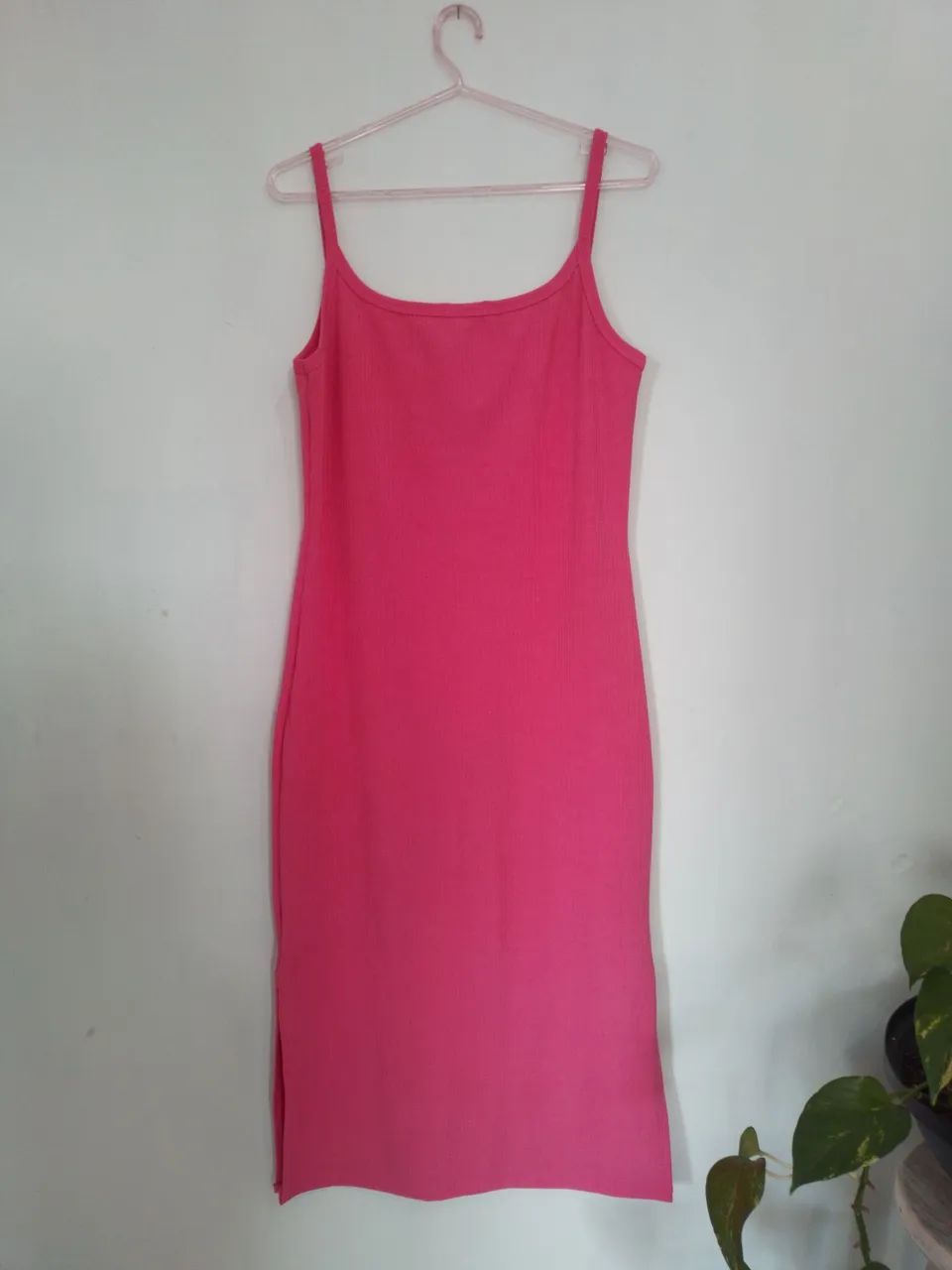 Vestido midi rosa malha canelada - Foto 4