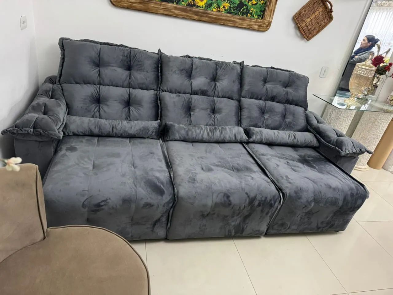 Sofá Retrátil Reclinável 3 lugares com mola ensacada  - Foto 5