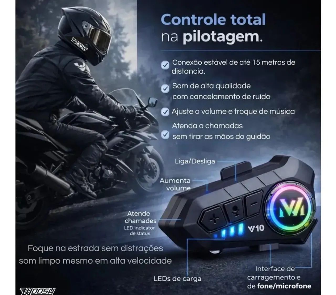 FONE BLUETOOTH PARA CAPACETE WOOSH V10 - Foto 2